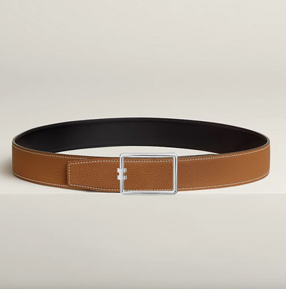 Tube H Belt Buckle &amp; Reversible Leather Belt Buckle 38mm Black/Gold Men's