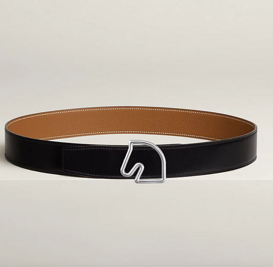 Tête de Cheval &amp; Reversible Leather Belt Buckle 38mm Black/Gold Men's