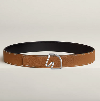 Tête de Cheval &amp; Reversible Leather Belt Buckle 38mm Black/Gold Men's