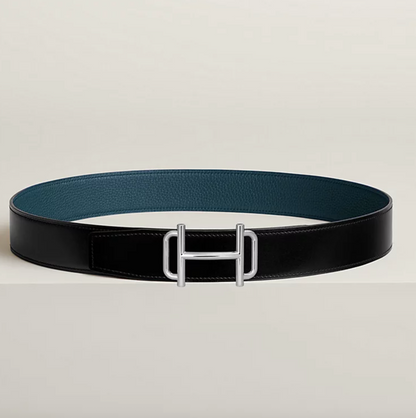 Royal &amp; Leather Reversible Belt Buckle 38mm Black / Prussian Blue Men's