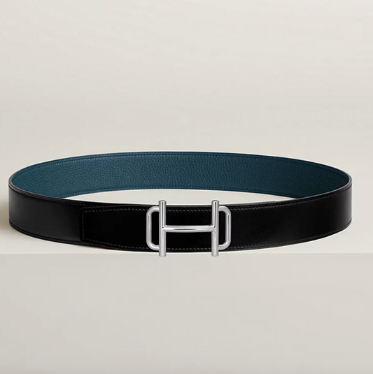 Royal &amp; Leather Reversible Belt Buckle 38mm Black / Prussian Blue Men's