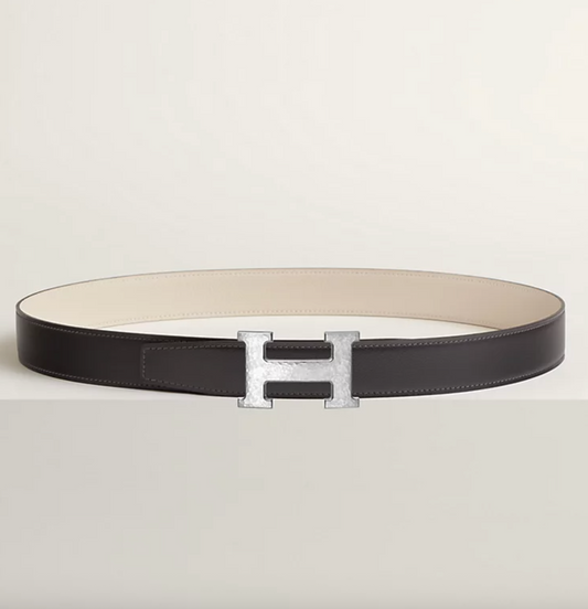 H Martelée &amp; Leder Wendegürtelschnalle 32 mm Graphit / Kreide Herren