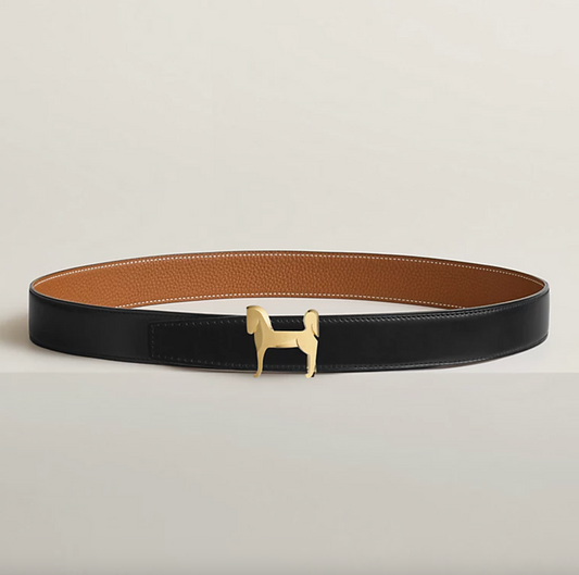 Panache &amp; Leather Reversible Belt Buckle 32mm Black/Gold Men's