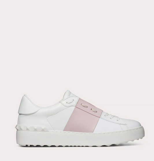 Offener Sneaker aus rosa Kalbsleder