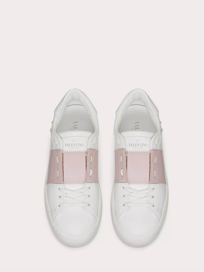 Offener Sneaker aus rosa Kalbsleder
