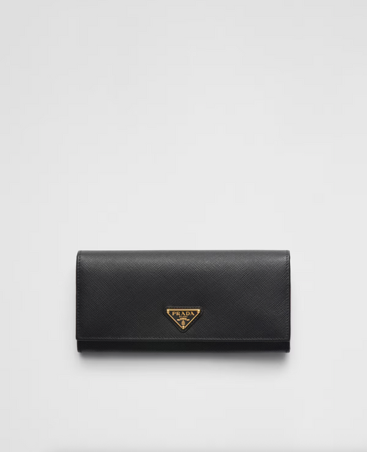 Large black Saffiano wallet with triangular logo