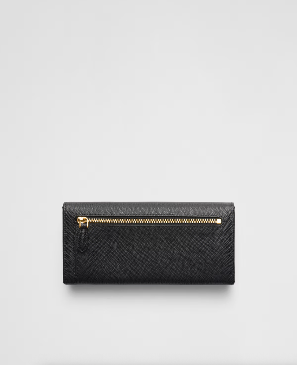 Large black Saffiano wallet with triangular logo