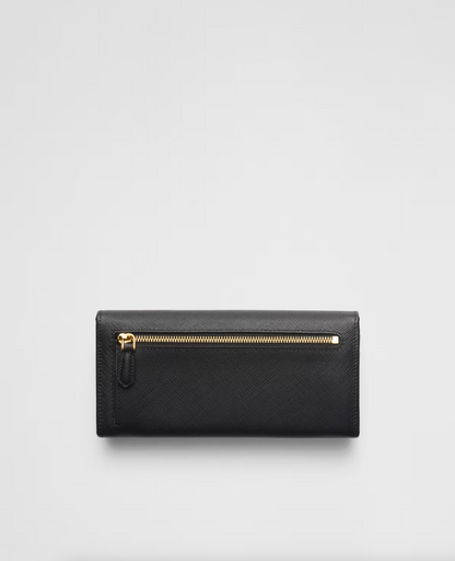 Large black Saffiano wallet with triangular logo